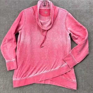Calvin Klein L Pink Pullover Sweatshirt Cowl Neck Cross Front Athleisure‎ Top